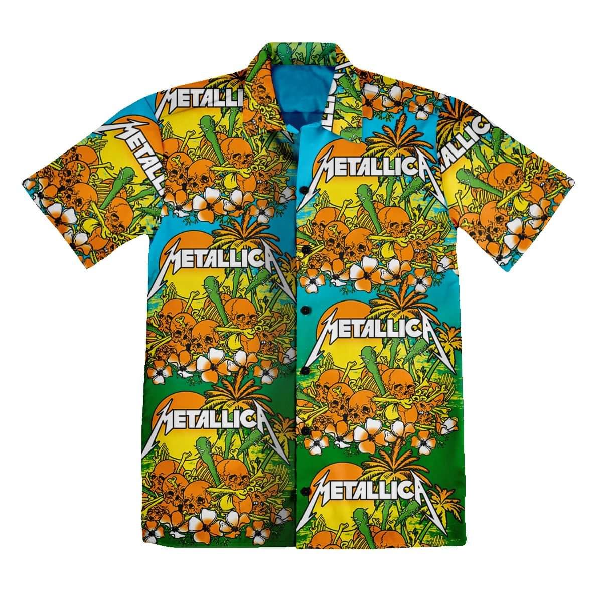 New England Patriots NFL Skull And Flower Pattern Metallica Hawaiian Shirt  - Banantees